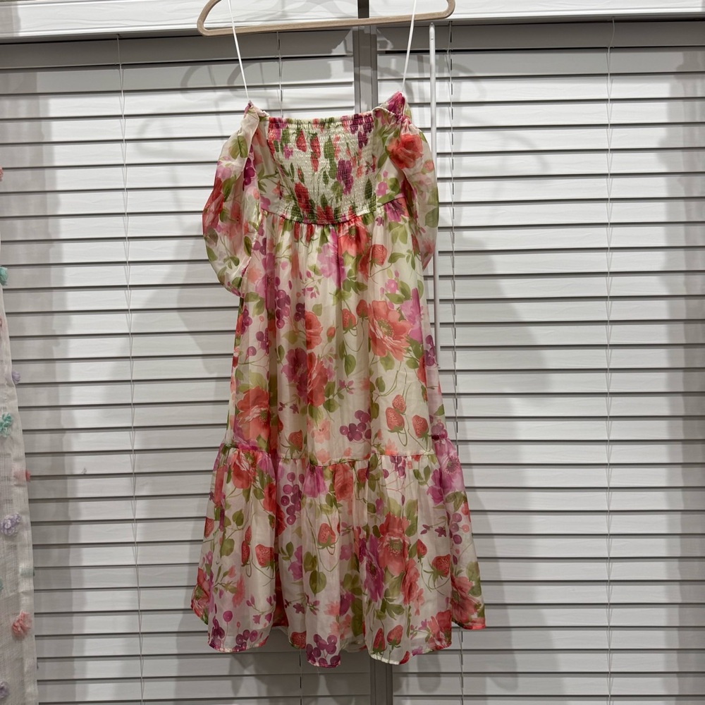 Abercrombie MIDI Puff Sleeve Fruits & Floral Dress Sz XS - Picture 3 of 4